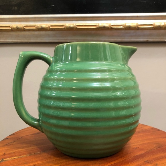 Yellow Ware Kitchen Over And Back Yellow Ware Green Beehive Pitcher
